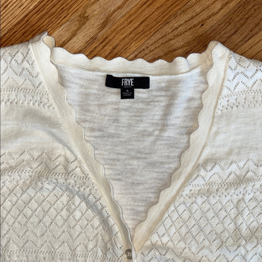 Frye small cotton Cream Scalloped Edge Knit Cardigan - Picture 2 of 6